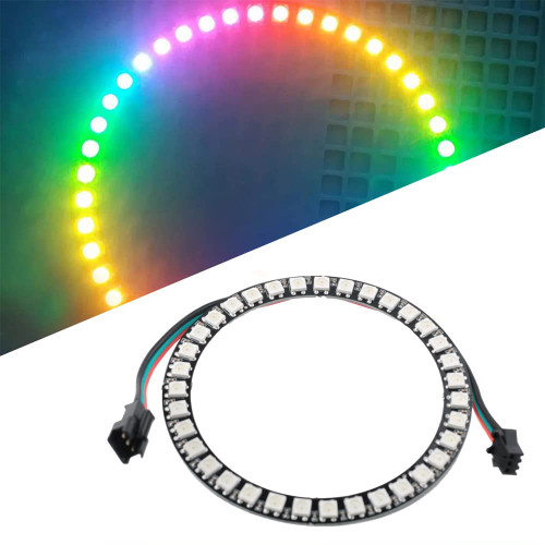 Sparkleiot 35 Bits WS2812 Addressable LED Ring with SM2.54-3P Connector Wire, DC5V WS2812B 5050 RGB LED with Built-in Driver Pixels Individual Control for Arduino Raspberry Pi ESP8266 Nodemcu
