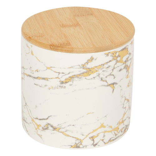 Small Faux Marble Kitchen Canister (White/Gold), By Home Basics | Modern Canister Sets For Kitchen Counter | With Bamboo Lid | Perfect For Storing Dry Food, Snacks, and More