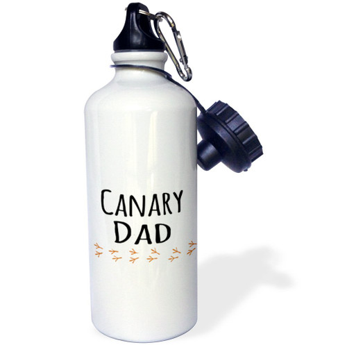3dRose "Canary Dad-for bird lover pet owners-black text with bird footprints" Sports Water Bottle, 21 oz, White