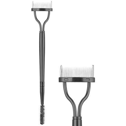 Eyelash Separator, Eyelash Comb Lash Brush Separator, Double Head Eyelash Lash Comb Mascara Applicator with Cover Eye Makeup Brush Tools, Metal Teeth Eyelashes Grooming Tool Black