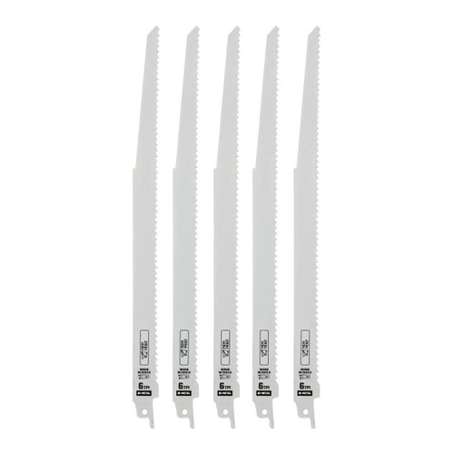 12 in. 6 TPI Wood Cutting Bi-Metal Reciprocating Saw Blades, 5 Pack