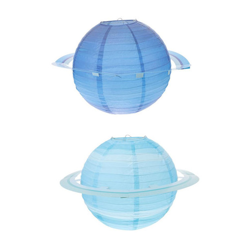 Outer Space Lanterns 2pcs Planet Lantern Hanging Lamp Shade Solar System Decor Chinese Decor Paper Lantern Foldable Chinese Hanging Paper Hanging Paper Lanterns Giant Blue
