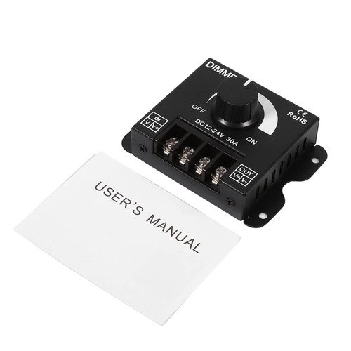LED Dimmer Controller, 12V-24V 30A PWM Dimming Controller Adjustable Brightness Led Switch Dimmer Controller Manual Operation for Strip Light Single Color