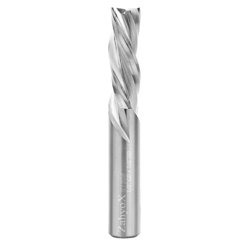 ZahyoX Downcut Spiral CNC Bit, Solid Carbide Straight Router Bit, 1/2" Cutting Dia, 1/2" Shank, 1-1/2" Cutting Length, 3-1/2" Overall Length, CNC Router Bits, CNC End Mill