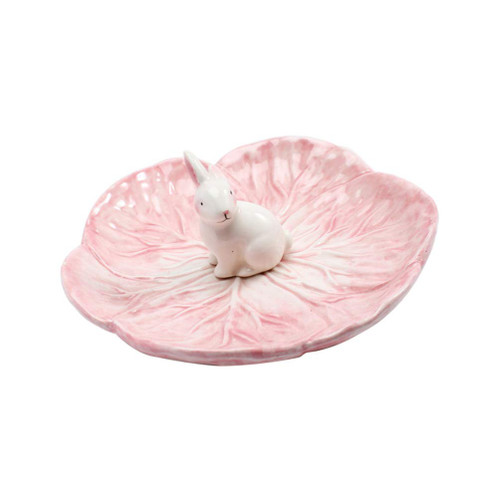 Luxshiny Ceramic Serving Platter Easter Dessert Serving Dishes Porcelain Salad Plates Dinner Tray Snack Serving Palette with Bunny Figurine for Easter Party Favor Pink