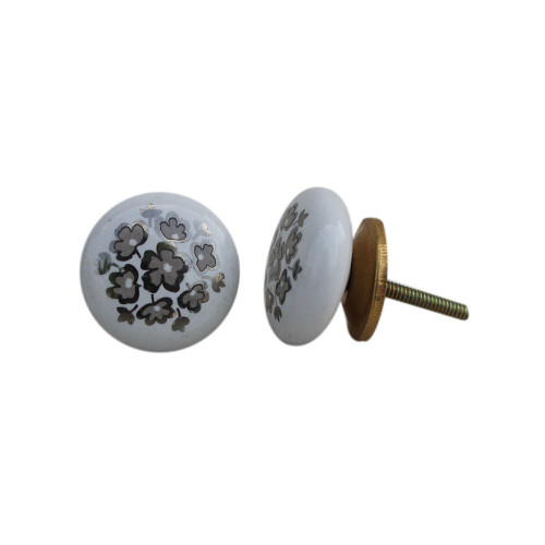 Indian Shelf 4 Pieces Cupboard Door Knobs | Flower Cabinet Knobs Unique | Fancy Drawer Knobs Silver | Dresser Door Knobs Ceramic | Farmhouse Drawer Pulls and Knobs | Cabinet Door Pull