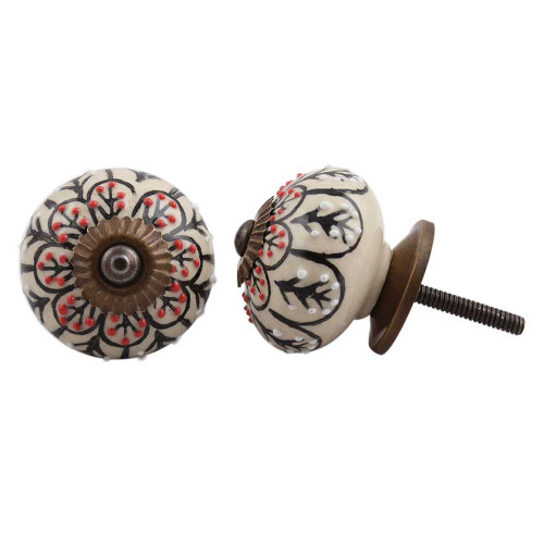 Indian Shelf 4 Pieces Knobs for Kitchen Cabinets and Drawers | Flower Chest of Drawer Knobs | Furniture Knobs for Dresser Black | Door Knob Pull Ceramic | Drawer Pulls One Hole | Door Knob
