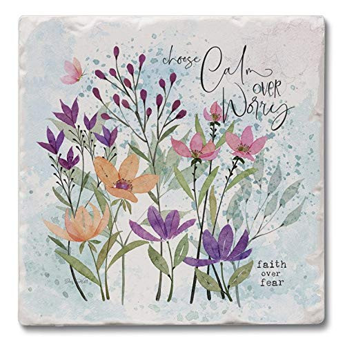 Absorbent Stone Tumbled Tile Coasters, Faith Over Fear, Set of 4