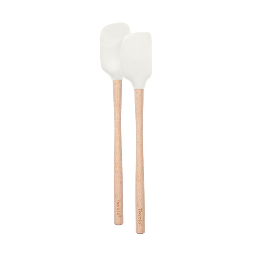 Tovolo White Flex-Core Wood-Handled Mini Spatula & Spoonula, Kitchen Utensil Set of 2 | Heat-Resistant & BPA-Free | Safe for Cast Iron & Non-Stick Cookware