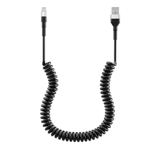 Coiled Lightning Cable, iPhone Charger Cable for Car, [Apple MFi Certified] Apple CarPlay Cord with Data Transmission and LED, Retractable Charger USB for iPhone/iPad/iPod