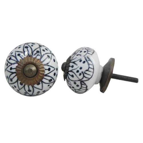Indian Shelf 4 Pieces Dresser Pulls and Knobs | Flower Drawer Pulls Vintage | Black Farmhouse Knobs | Ceramic Door Knobs for Cabinets | Decorative Drawer Knobs | Modern Knobs for Dresser