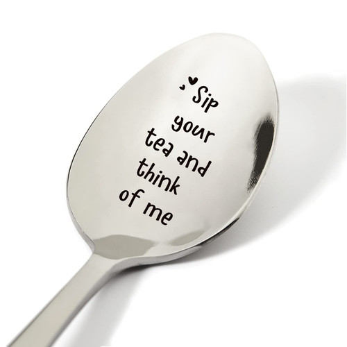 Tea Spoon Gifts for Couples Wife Husband Friends, Funny Sip Your Tea and Think of Me Spoon Engraved Stainless Steel, Tea Lovers Gifts, Birthday Valentine Anniversary Christmas Gift