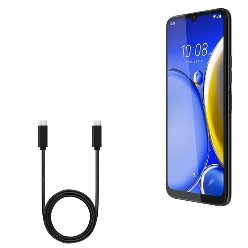 BoxWave Cable Compatible with HTC Wildfire E Plus - DirectSync PD Cable (3ft) - USB-C to USB-C (100W), Type C Braided 3ft Charge and Sync Cable for HTC Wildfire E Plus - Jet Black