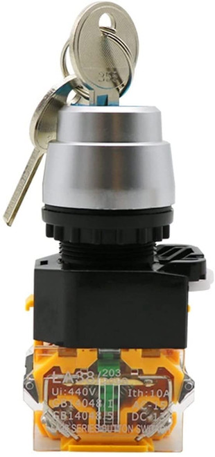 INFRI LA38-11Y/2 LA38-20Y/3 22mm Knob Selector Rotary Lock Key Switch 2 3 Position 1NO1NC 2NO with 2 Keys Latching Push Button Switch (Color:1NO1NC) (Color : 2 Position)