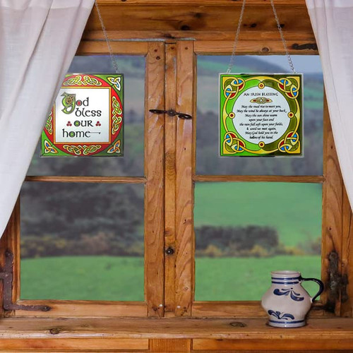 Royal Tara Irish Blessing Square Stained Glass Panels Set of 2 Home Decor Window Hanging Suncatchers Royal Tara Irish Blessing Square Stained Glass Panels Set of 2 Home Decor Window Hanging Suncatchers