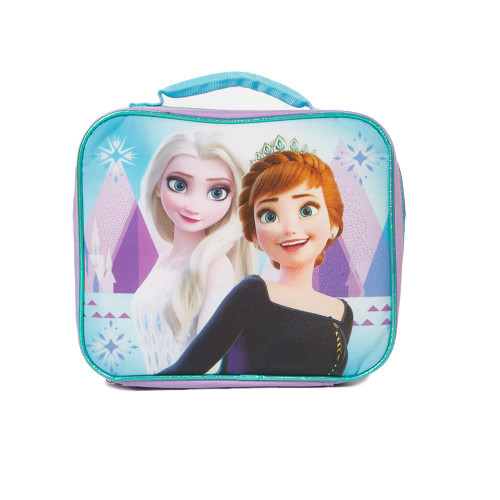 Disney Frozen Lunch Box with Princesses Elsa and Anna - Soft Insulated Lunch Bag for Girls, Purple Sparkle