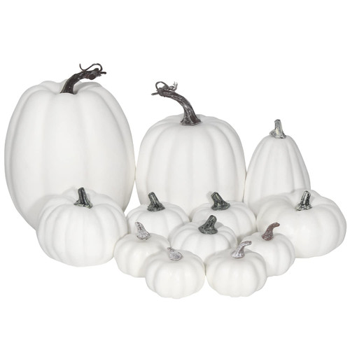 CCINEE 12PCS White Artificial Pumpkins,Assorted Size Foam Pumpkins for Halloween Thanksgiving Fall Table Centerpiece Party Decoration