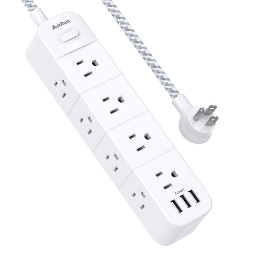 Addtam Surge Protector Power Strip, 12 Outlets with 3 USB Ports, Outlet Extender Strip with 5Ft Extension Cord, Flat Plug, Wall Mount for Dorm Home Office Supplies, ETL Listed