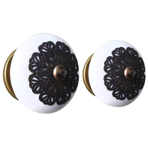 Indian Shelf 2 Pieces Cabinet Knobs Bulk | Strewn Flat Kitchen Drawer Knobs | Cream Kids Dresser Knobs | Ceramic Door Pulls Knobs | Drawer Pulls Modern | Fancy Door Knobs