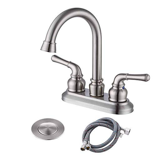 KES LEAD-FREE BRASS Two Handle Bathroom Faucet with Drain Assembly Lavatory Vanity Sink Faucet 4-Inch Centerset Morden Square Hotel Style Brushed Nickel, L4109A3LF-BN