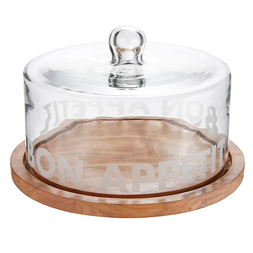 Santa Barbara Design Studio Face to Face Serving Trays Glass and Wood Cake Stand, 10" Diameter, Bon Appetit Santa Barbara Design Studio Face to Face Serving Trays Glass and Wood Cake Stand, 10" Diameter, Bon Appetit