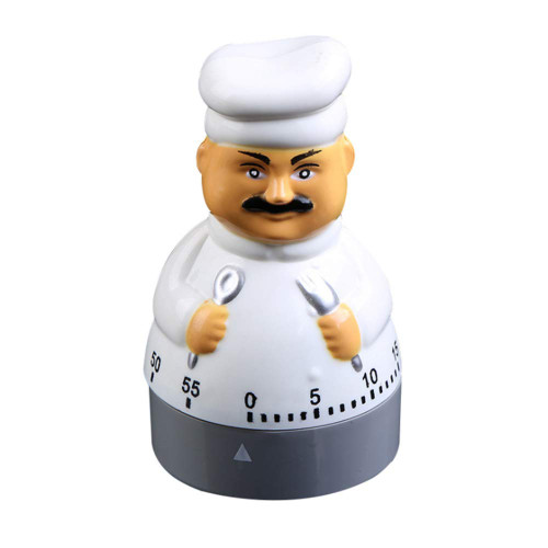 AkoMatial 60 Minutes Cute Chef Shaped Mechanical Kitchen Cooking Timer Dial Alarm Clock Desk Clock