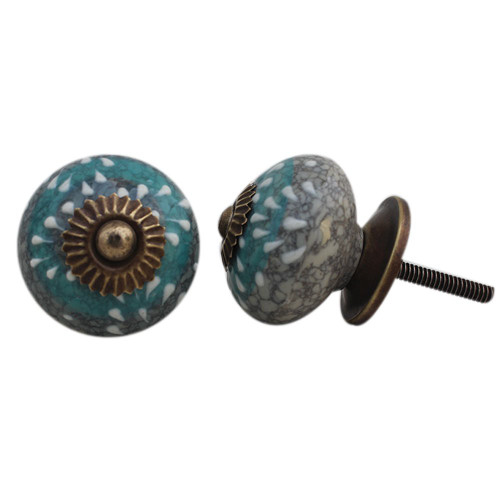 Indian Shelf 4 Pack Kitchen Door Knobs|Stripe Crackle Door Knobs Kitchen Cabinets|Green Knobs for Drawers|Ceramic Nursery Knobs for Dresser|Pull Knobs for Cabinets & Drawers|Unique Cabinet Pulls