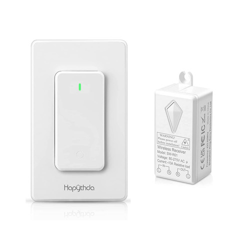 HAPYTHDA Wireless Light Switch, No in-Wall Wiring Required Remote Control Light Switch, Waterproof Wireless Switch Fixture for Led Light/Ceiling Lights/Fans, 300ft RF Range, Programmable