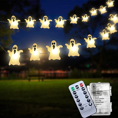 TIDYON Halloween Lights Decorations Indoor 30 LED Ghost String Lights Battery Operated 8 Modes Fairy Waterproof Halloween Decorations Lights Outdoor Costumes Party Decor