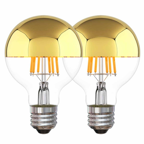 MAPCYON Half Gold Light Bulb Dimmable, 6W (Equivalent 60 Watt) G80/ G25 Globe Shape Decorative LED Light Bulb, 2700K Warm White Edison Bulb, Gold Tipped Mirror Bulb, E26 Base Pack of 2