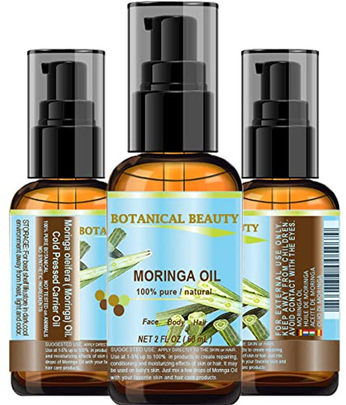 Botanical Beauty MORINGA OIL 100% Pure Natural Undiluted Cold Pressed 2 Fl.oz.- 60 ml. for Skin, face, Hair, Lip and Nail Care
