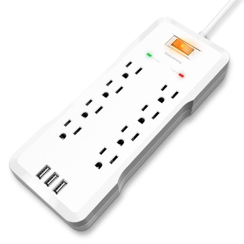 Power Strip Surge Protector, Globalmany 8 Outlets and 3 USB Ports, 6Ft Flat Plug Extension Cord (1875W/15A), Overload Protection Power Switch, 1050 Joules, Wall Mount for Home, Office- Black