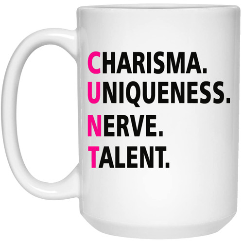 GreenStar Gifts Rupaul's Drag Race Inspired Coffee Mug, Charisma, Uniqueness, Nerve, Talent 11oz, White, QGT5TSCVWX-11oz