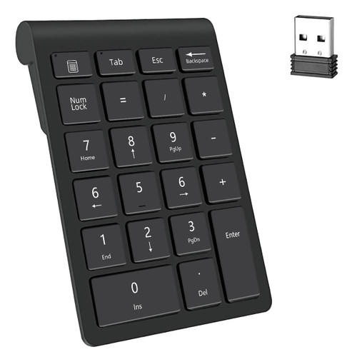 Mi hogar Wireless Number Pads, Numeric Keypad Numpad 22 Keys Portable 2.4 GHz Financial Accounting Number Keyboard Extensions 10 Key for Laptop, PC, Desktop, Surface Pro, Notebook (Black)