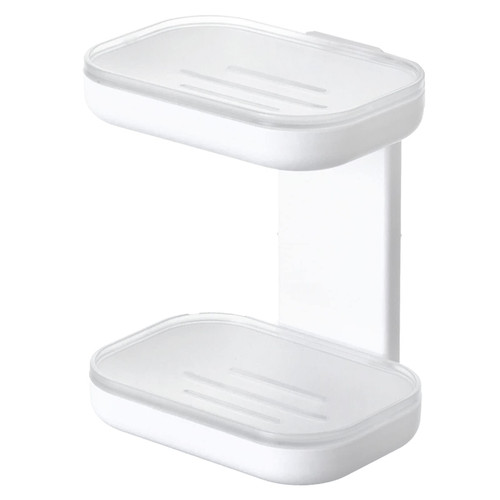 Elebac Soap Dish for Shower, Double Layer Bar Soap Holder, Adhesive Wall Mounted Soap Tray Container with Drainage Soap Saver for Bathroom Tub, Sponge Holder for Kitchen Sink, Plastic White