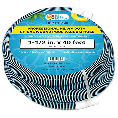U.S. Pool Supply 1-1/2" x 40 Foot Professional Heavy Duty Spiral Wound Swimming Pool Vacuum Hose with Swivel Cuff