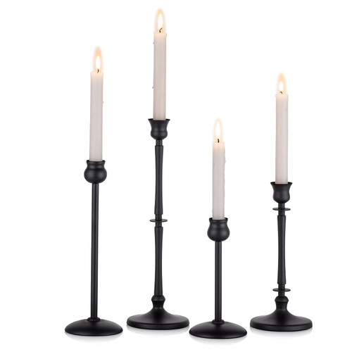 Nuptio Matte Black Candle Holders for Candlesticks & Taper Candles - Set of 4 Candlestick Holder Simple Candlelight Candle Stick Stands for Fireplace Mantle Dinning Table Christmas Decorations