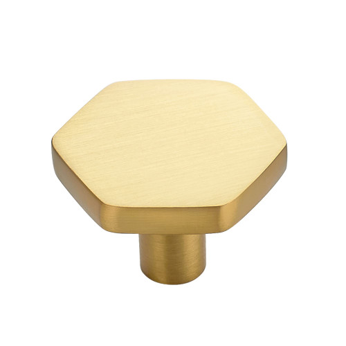 Home Expert Gold Cabinet Knobs 5 Pack Solid Kitchen Cabinet Knobs Hexagon 1.1'' Brushed Gold Knobs for Kitchen Cabinets and Drawers Dresser Knobs