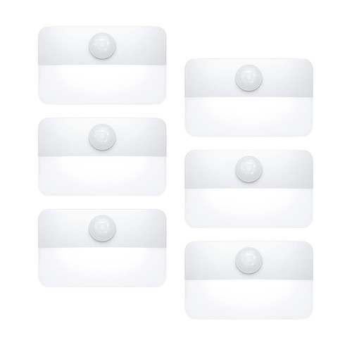AMIR Newest Mini Motion Sensor Light, Cordless Battery-Powered LED Night Light, Wall Light, Closet Lights, Safe Lights for Stairs, Hallway, Bathroom, Kitchen, Cabinet (Pack of 6 - White)