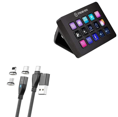 BoxWave Cable Compatible with Elgato Stream Deck MK.2 - MagnetoSnap PD AllCharge Cable (100W), Magnet PD 100W Charging Cable USB Type-C Micro USB for Elgato Stream Deck MK.2 - Jet Black