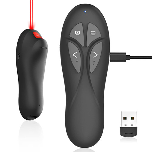 Presentation Clicker PowerPoint Wireless Presenter Remote: USB Type C Rechargeable Red Laser Pointer Clickers for Computer Project Mac Power Point PPT Slideshow Google Slide Advancer