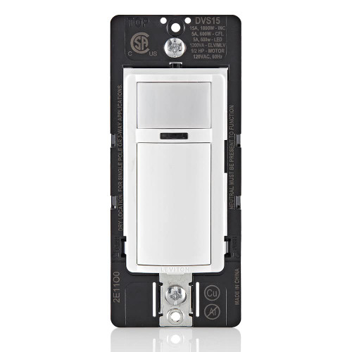 Leviton DVS15-1LZ Decora Vacancy Motion Sensor In-Wall Switch, Manual-On, 15A, Single Pole, Multi-Way or Multi-Sensor, White with Ivory, Light Almond Faceplates