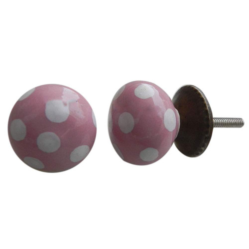 Indian Shelf 8 Pieces Bulk Cabinet Pulls | Polka Dot Cupboard Knobs | Pink Unique Cabinet Knobs | Ceramic Cute Drawer Knobs | Decorative Dresser Knobs | Pulls and Knobs