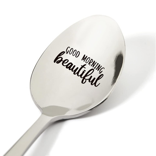 Funny Good Morning Beautiful Spoon Engraved Stainless Steel, Cute Coffee Tea Spoon Gift for Women Sister Birthday Mother's Day Christmas Gift