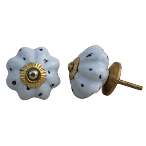 IndianShelf 2 Pieces Kitchen Hardware Knobs and Pulls | Etched Pumpkin Shabby Chic Drawer Pulls | Vintage Knobs White | Kitchen Door Knobs for Cabinets Ceramic | Kids Drawer Knobs | Knobs for Dresser