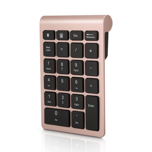 Bluetooth Number Pad, 22 Keys Number Keypad with Shortcut Key, 10Keys Portable Financial Accounting Wireless Number Pad, Bluetooth 5.0 Numeric Keyboard for Laptop, PC, Desktop, Pad(Rose Gold)