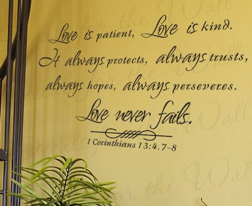 Love is Patient Kind Protects Trusts Hope 1 Corinthians 13 - Inspirational Home Motivational Religious God Bible - Adhesive Vinyl Quote Art Mural, Large Wall Lettering Decal, Saying Decoration, Sticker Decor