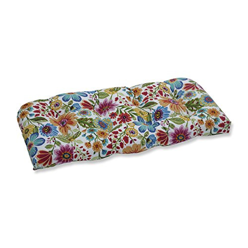 Pillow Perfect Outdoor | Indoor Gregoire Prima Wicker Loveseat Cushion, Blue, 44 X 19 X 5