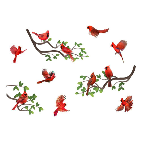 SUPERDANT Cardinal Bird Wall Decals Cardinal Standing on Tree Branch Wall Stickers Animal Birds Self-Adhesive Sticker Vinyl Wall Decor DIY Wall Art for Kid's Room Nursery Decoration