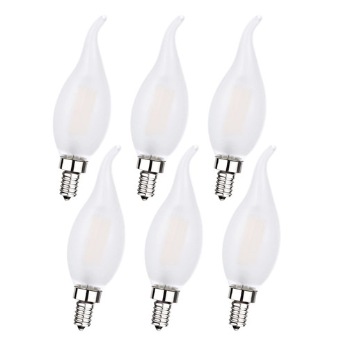 Sunaiony E12 LED Bulb Dimmable 60Watt Equivalent Frosted Candelabra Bulbs 2700K Warm White, Frosted LED Chandelier Bulbs 6W CA11 Flame Tip E12 LED Candle Bulb, 6 Pack